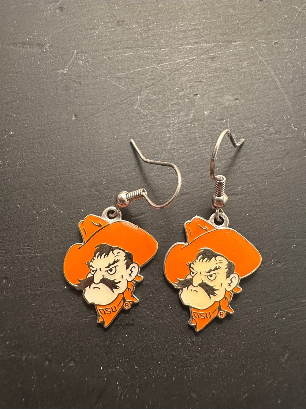 Orange Pistol Pete Mascot Drop Earrings